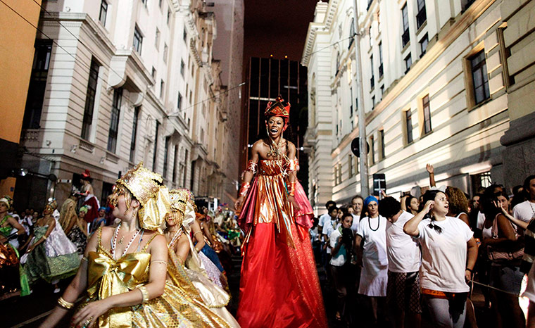 Carnival: Brazilian women dance during an annual block party