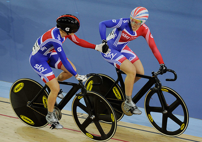 cycling saturday: Victoria Pendleton is congratulated on the win over team-mate Jess Varnish