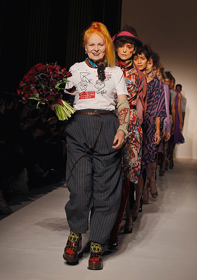 London Fashion Week: Vivienne Westwood walks with models after the show