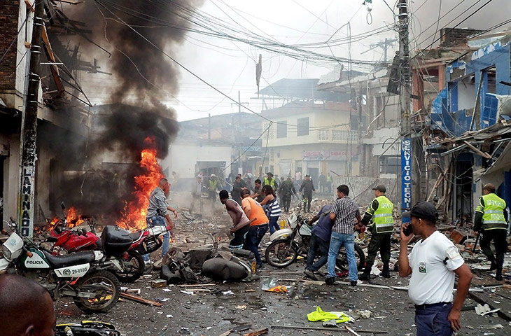 24 hours in pictures: Tumaco, Colombia: The site of a bomb explosion in front of a police station