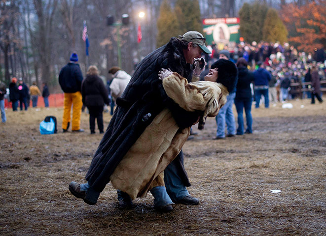 Groundhog day: Treg Wentling and Shirley Wentling dance in celebration