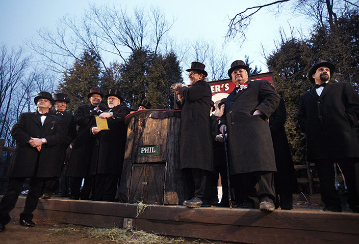 Groundhog day: Groundhog Club members listen to the reading of Phil's weather forecast