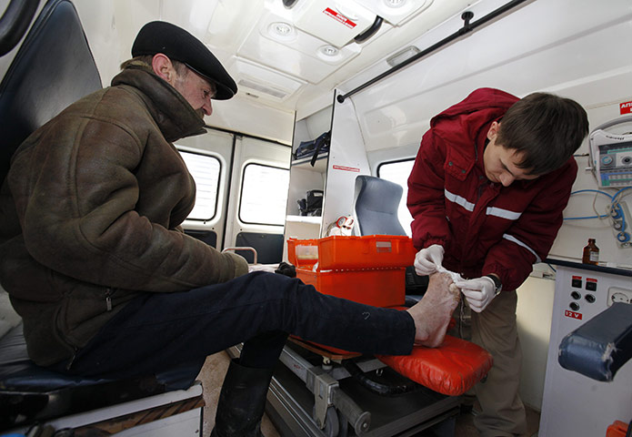 Europe weather: A man, suffering from frostbite, receives medical aid in Stavropol, Russia