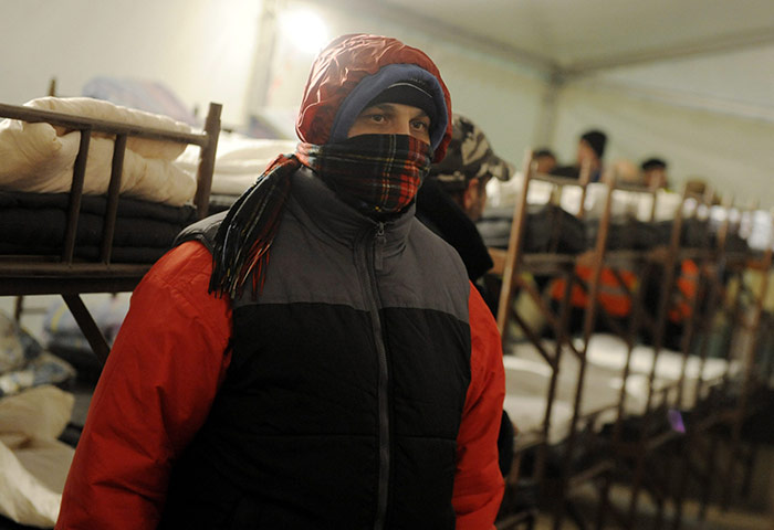 Europe weather: A homeless man in tent, Czech Republic