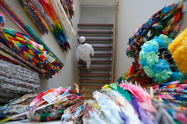 inside Fukushima: thousands of origami cranes