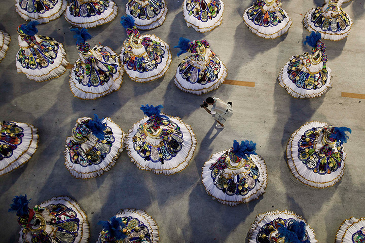 Rio Carnival: Dancers of Vila Isabel samba school parade during carnival celebrations