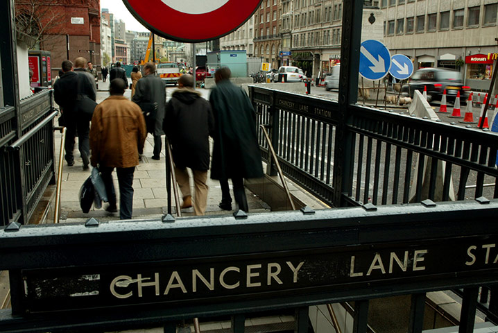 Dickens places: Commuters leaving Chancery Lane underground station