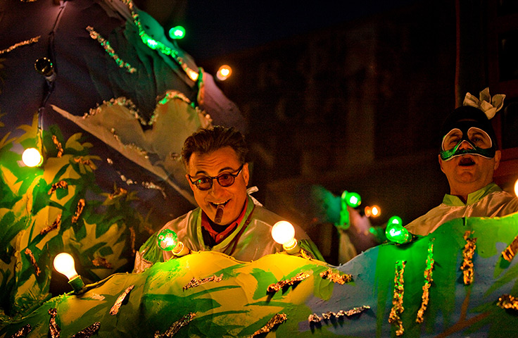 Mardi Gras: Andy Garcia rides on a float in the Bacchus Parade as an honorary guest