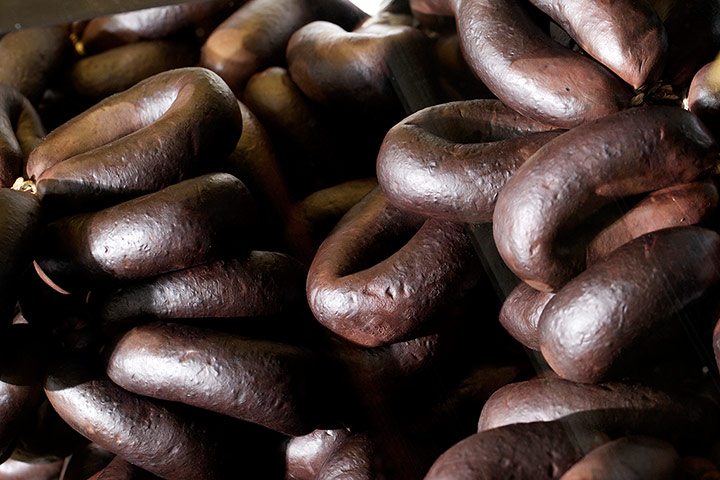 Black pudding stall: Black Puddings