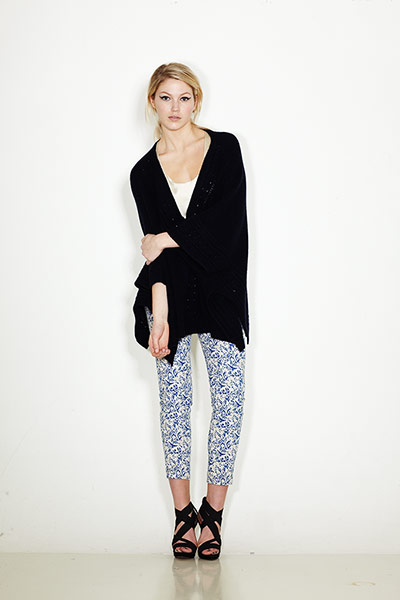 Key Fashion Trends: model in print trousers and batwing top