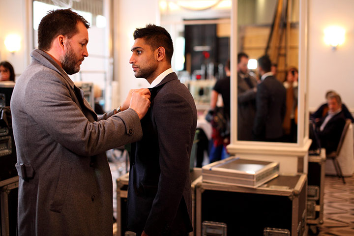 LFW Rake event: Clive Darby and Amir Khan backstage at Rake AW12 event