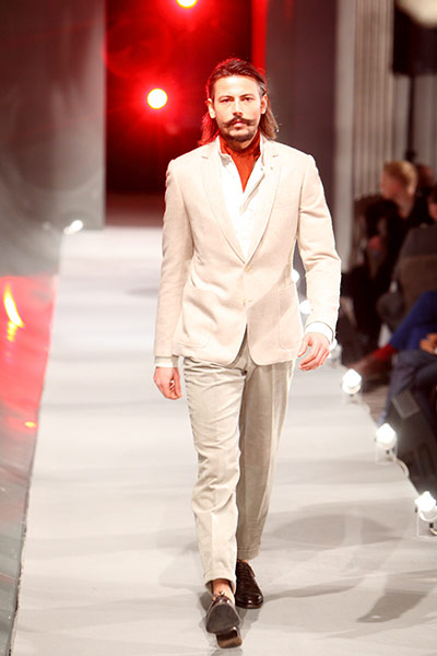 LFW Rake event: Model on runway at Rake AW12 event