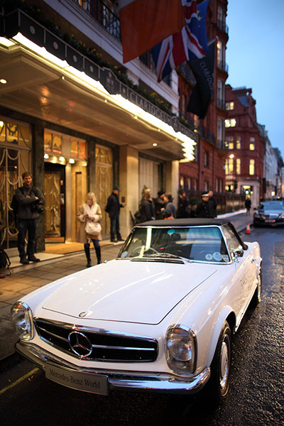 LFW Rake event: Mercedes 280SL outside Claridges, London