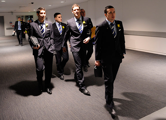 CARLING CUP FINAL: Cardiff City players arrive at Wembley