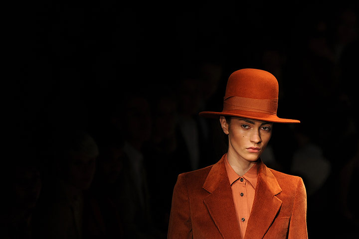 Milan fashion week: A model displays a creation as part of Trussardi show