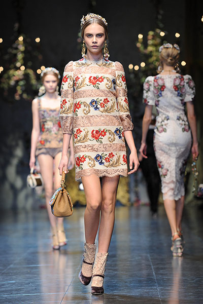 Milan fashion week: A model walks the runway at the Dolce & Gabbana show