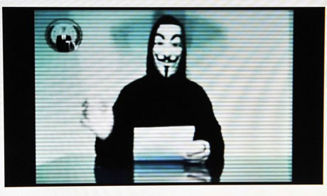 The hacktivist group Anonymous is believed to be the source for emails being published by WikiLeaks from the Stratfor thinktank. Photograph: Louisa Gouliamaki/AFP/Getty