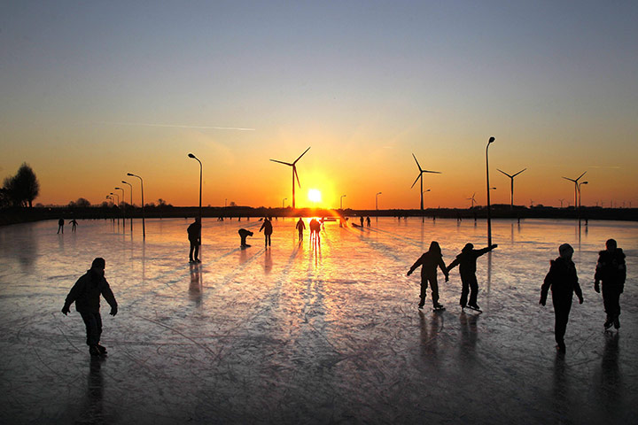 Weather: Sunset at the skating rink in Witmarsum, Friesland, The Netherlands