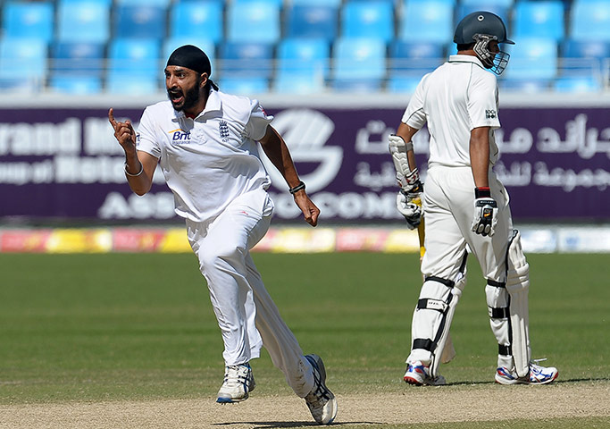 Pakistan v England: England's Monty Panesar celebrates dismissing Pakistan's Mohammad Hafeez