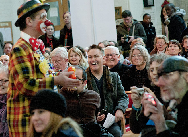 Grimaldi Day: clown entertains congregation