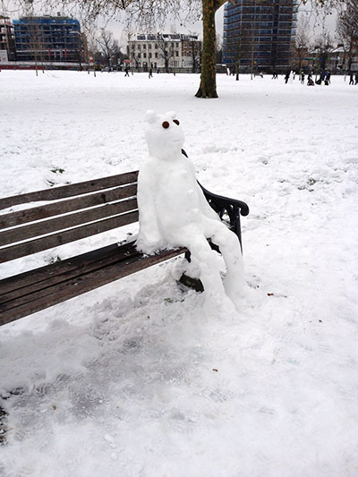 Reader's snow pictures: 'Snowmen' in Finsbury Park, London