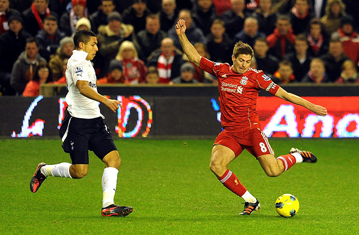 Liverpool v Spurs: Kyle Walker attempts to block Steven Gerrard