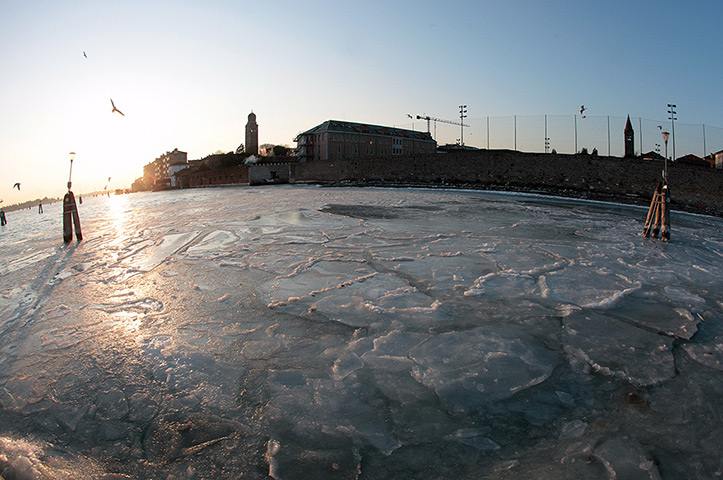 Frozen Venice: The partially frozen lagoon