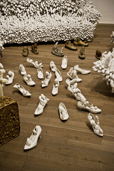 Yayoi Kusama: Untitled Accumulation, 1963, in foreground, and Accumulation No 2, 1962