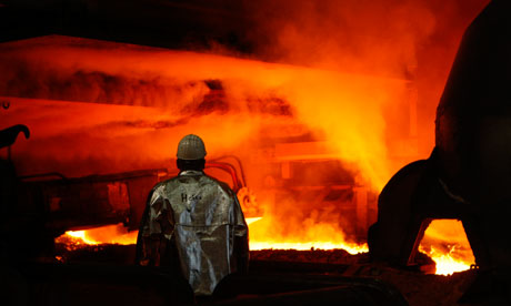 File photo of ThyssenKrupp worker controlling blast furnace in Duisburg