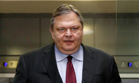 Greece's Finance minister Venizelos leaves his office in Athens