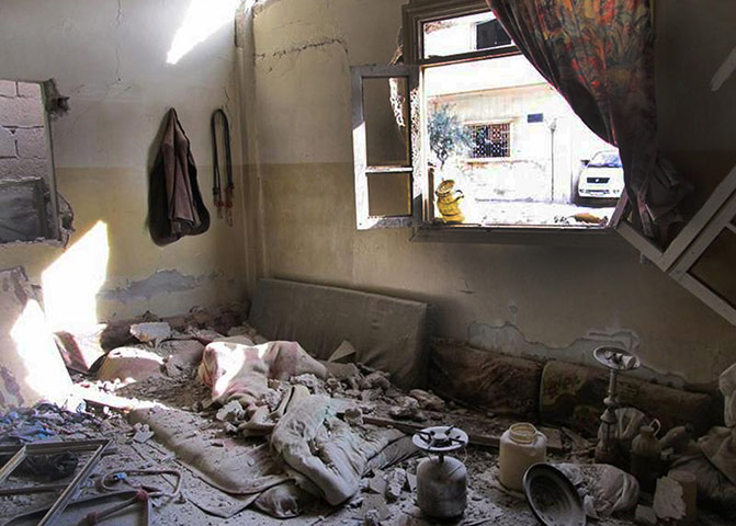Syria clashes: A damaged house from the Syrian government forces shelling, Baba Amr, Homs