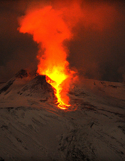 Etna Eruption: Lava flows during an eruption of Mt. Etna volcano
