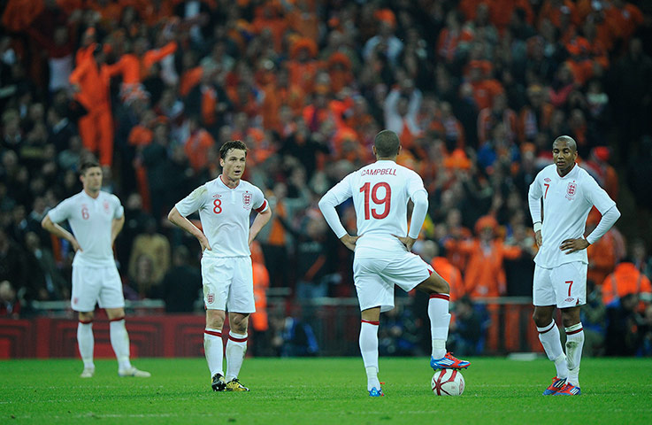 England v Holland: Deflated England players after Holland scored their third goal