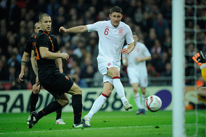 England v Holland: Gary Cahill scores the 1st England goal against Holland