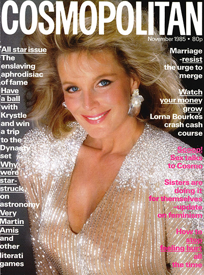 Cosmopolitan magazine: Linda Evans on the front cover in November 1985