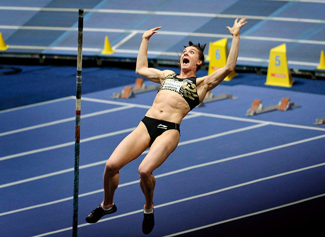 Best of the week: Isinbayeva of Russia reacts after clearing bar to win women's pole vault