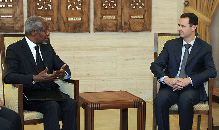 Syria Annan: Bashar Al-Assad meets with Kofi Annan in Damascus