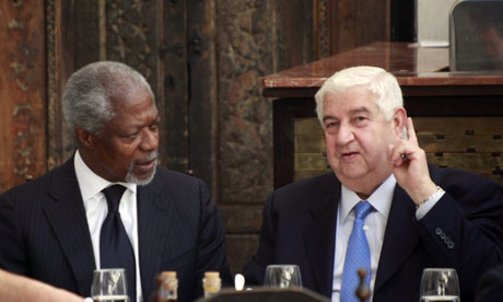 UN and Arab League envoy Kofi Annan with Syrian foreign minister Walid al-Moallem