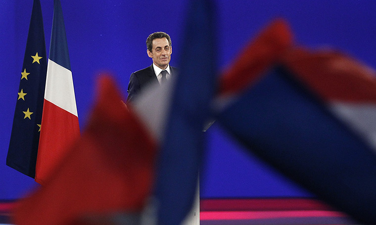 Sarkozy rally: Sarkozy delivers a speech during a campaign meeting