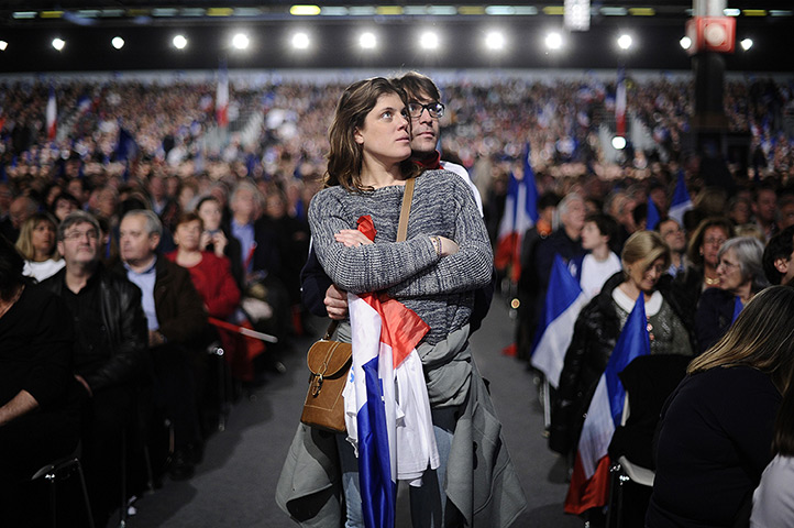 Sarkozy rally: Supporters of Sarkozy attend a campaign meeting