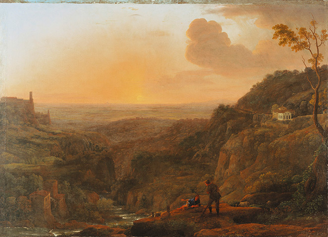 Turner Inspired: A view of the Roman Campagna from Tivoli, evening, oil on canvas by Claude