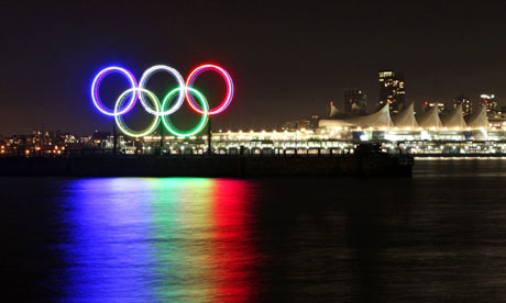 Olympic rings over river