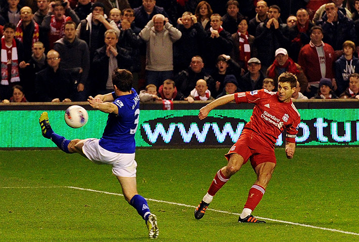 Liverpool v Everton: Steven Gerrard opens the scoring against Everton