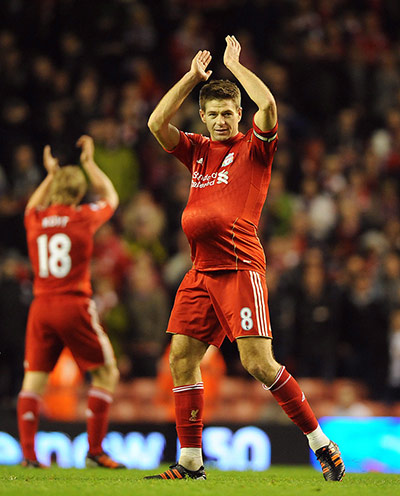 Liverpool v Everton: Steven Gerrard celebrates scoring a hat-trick against Everton