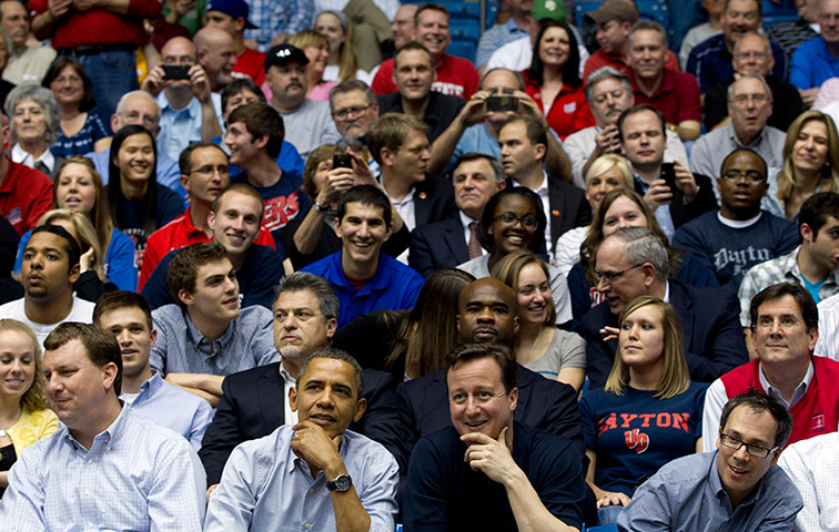 Camerons in US: Barack Obama and David Cameron attend NCAA tournament basketball game