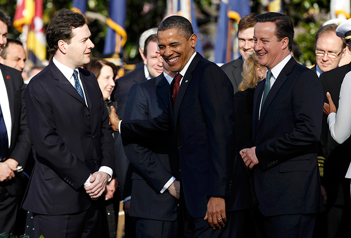 Cameron in US: Barack Obama laughs with George Osborne