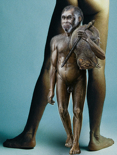 Human evolution: Back View of Nude Man Flexing