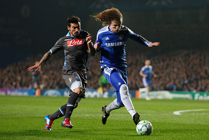 Tuesday Champions League: David Luiz shepherds the ball away from Napoli's Ezequiel Lavezzi