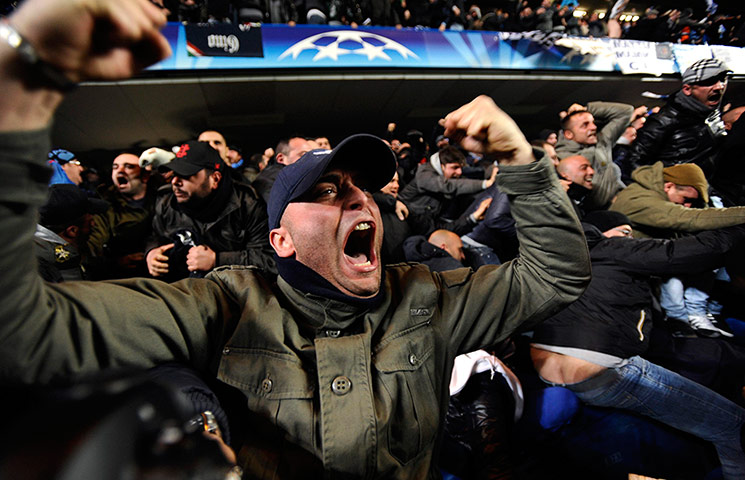 Tuesday Champions League: Napoli fans celebrate after their team scored against Chelsea
