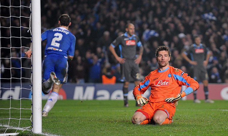 Tuesday Champions League: Napoli keeper Morgan De Sanctis is dejected after Branislav Ivanovic scored